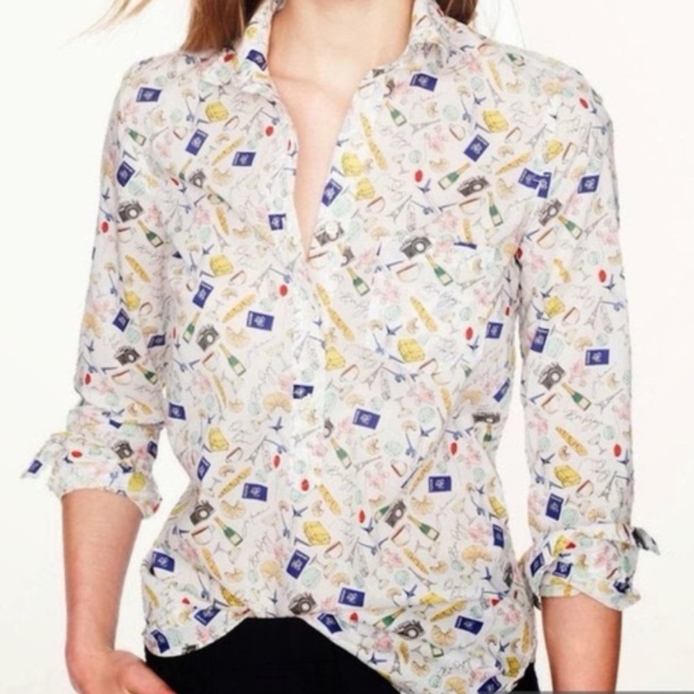 J. Crew Parisian Travel Print Half Button popover Shirt, 4